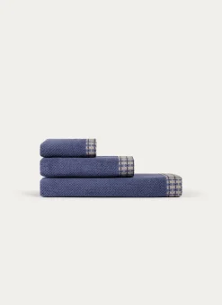 SERVIETTE INVITÉ UNIE AVEC LITEAU FANTAISIE BLEU FONCÉ