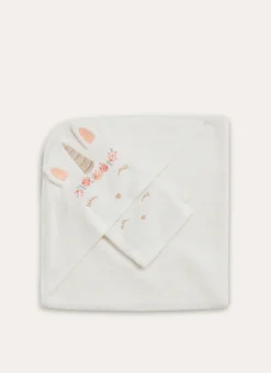 SET CAPE ET GANT LICORNE BLANC