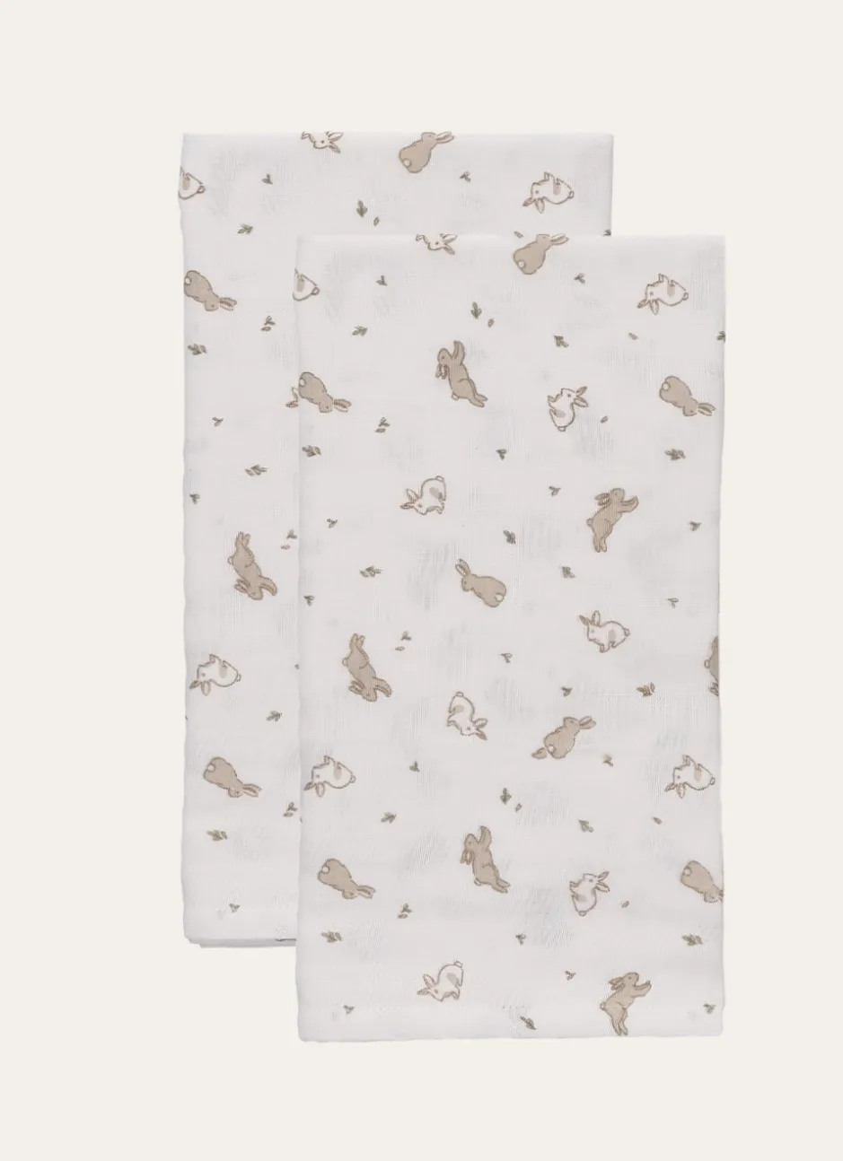SET DE 2 LANGES EN GAZE DE COTON LAPIN BLANC