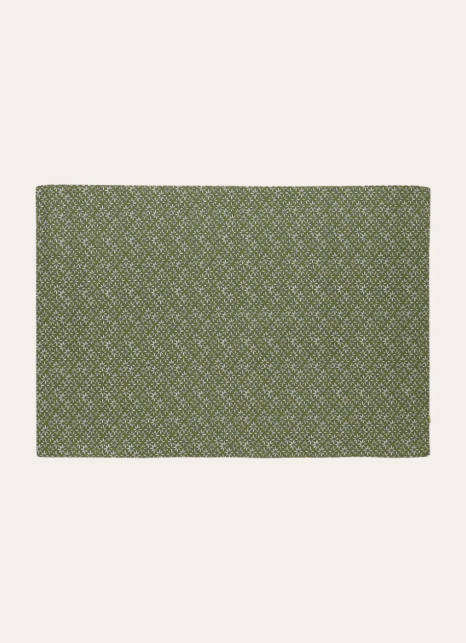 SET DE TABLE EN COTON IMPRIMÉ À MOTIF FANTAISIE KAKI/BLANC