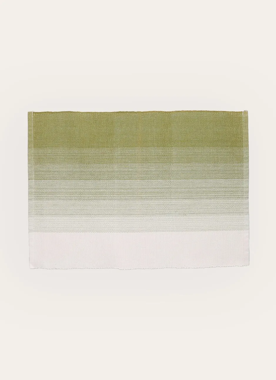 SET DE TABLE EN COTON TISSÉ CÔTELÉ EFFET TIE & DYE OLIVE
