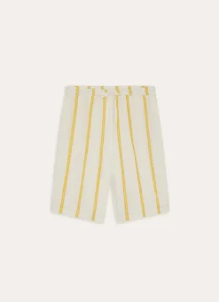 SHORT LONG EN VISCOSE ET RAYURE BRODÉE JAUNE