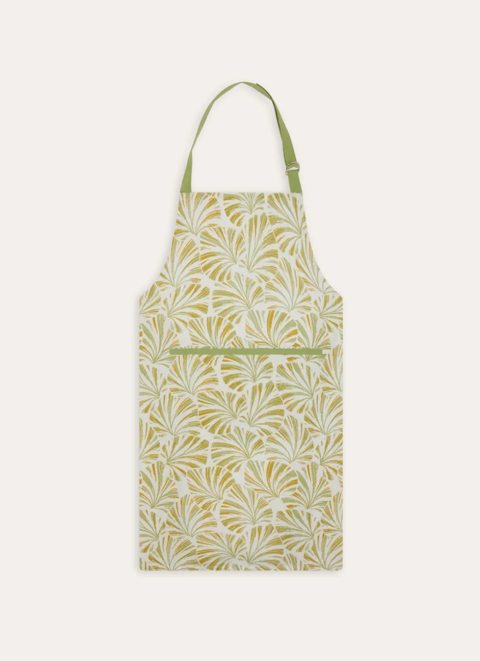 TABLIER EN COTON IMPRIMÉ DE FEUILLES DE PALMES MULTICOLORE