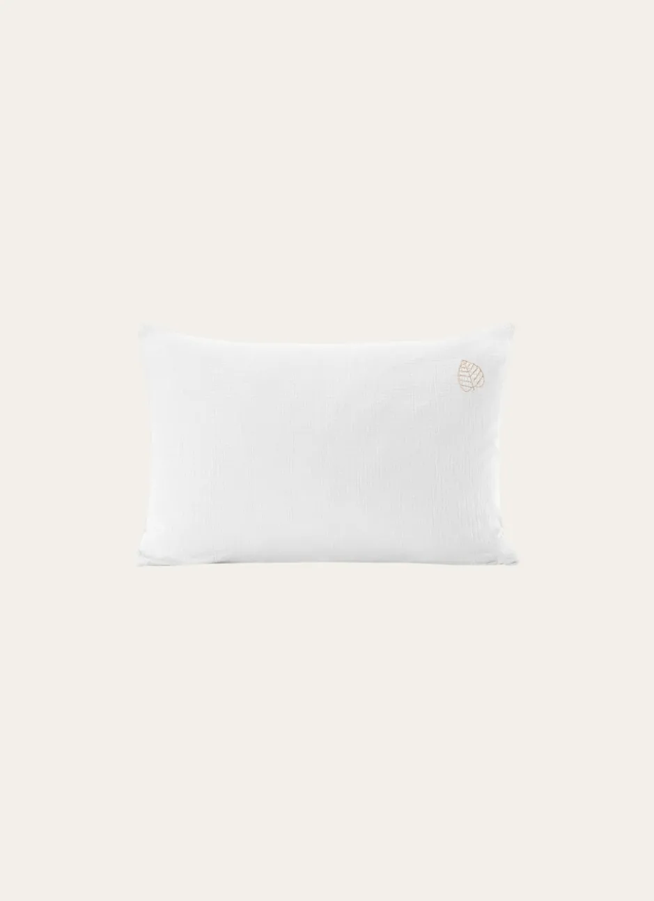 TAIE BÉBÉ EN GAZE DE COTON BRODERIE FEUILLE LAIT
