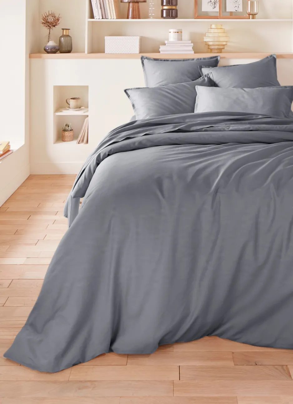 TAIE D'OREILLER EN SATIN DE COTON UNI ARDOISE