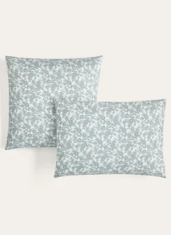 TAIE D'OREILLER FLEURIE EN COTON BCI VERT DE GRIS