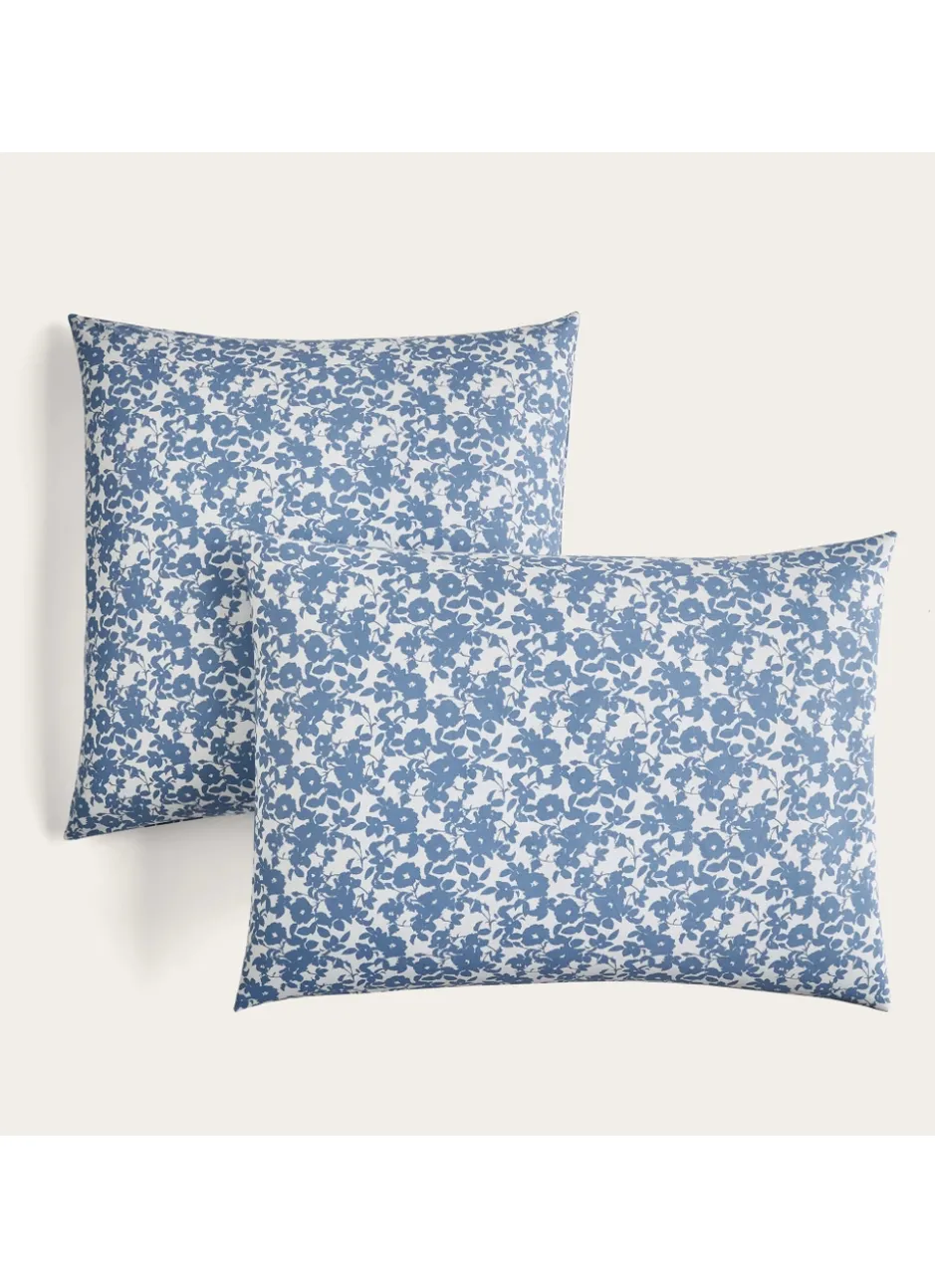 TAIE D'OREILLER FLEURIE EN COTON BCI BLEU
