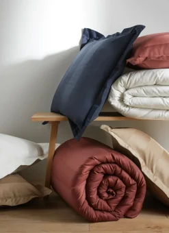 TAIE D'OREILLER RAYÉE EN SATIN DE COTON MARINE