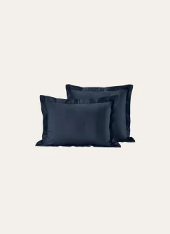 TAIE D'OREILLER RAYÉE EN SATIN DE COTON MARINE