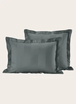 TAIE D'OREILLER RAYÉE EN SATIN DE COTON GRIS