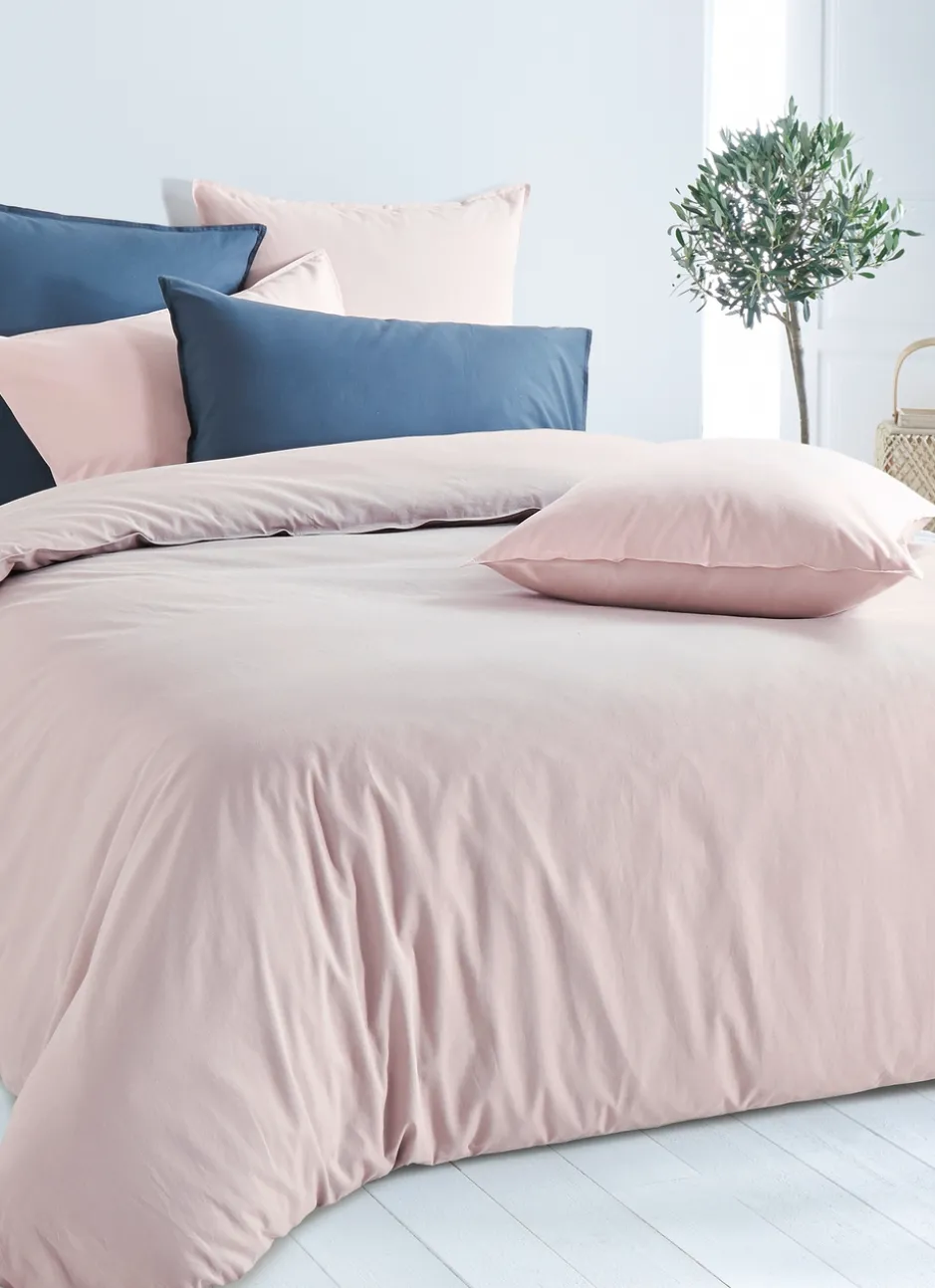 TAIE D'OREILLER UNIE EN COTON LAVÉ BIO ROSE CLAIR