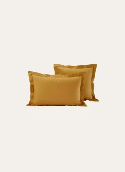 TAIE D'OREILLER UNIE EN PERCALE DE COTON MOUTARDE