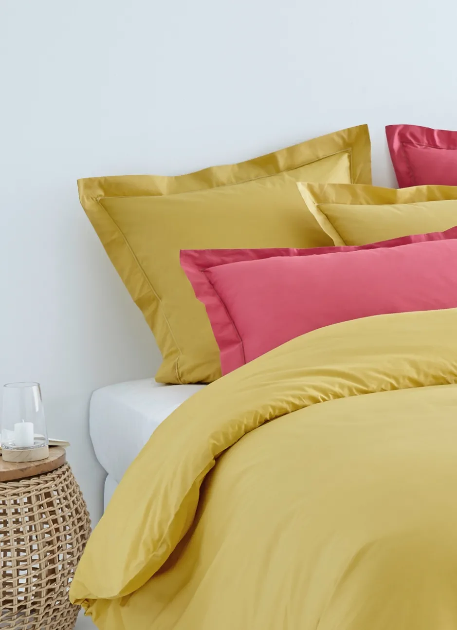 TAIE D'OREILLER UNIE EN PERCALE DE COTON MOUTARDE