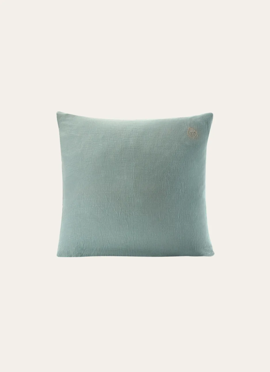 TAIE ENFANT EN GAZE DE COTON BRODERIE FEUILLE MOUSSE