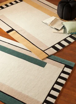 TAPIS EN LAINE TUFTÉ À LARGES BANDES RAYÉES BEIGE/VERT