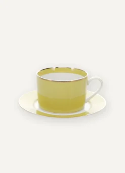 TASSE AVEC SOUCOUPE EN PORCELAINE COLORÉE TILLEUL