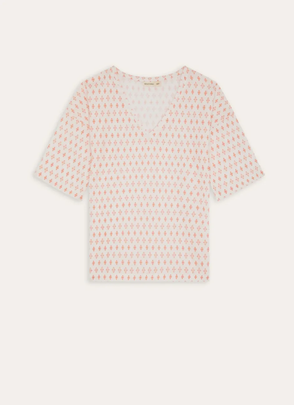 TEE-SHIRT EN MAILLE IMPRIMÉE ECRU
