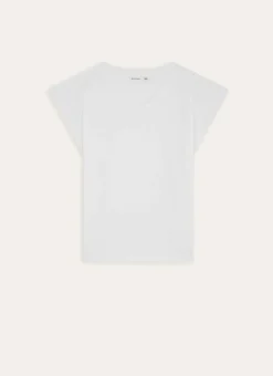 TEE SHIRT MANCHES COURTES COL V EN COTON BLANC