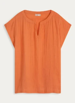 TOP MANCHES COURTES EN GAZE DE COTON PAPRIKA