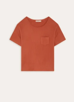 TOP MANCHES COURTES EN MAILLE NID D'ABEILLE BRIQUE