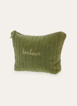 TROUSSE DE TOILETTE EN VELOURS MATELASSÉ KAKI