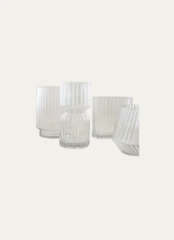 VASE CYLINDRIQUE EN VERRE STRIÉ TRANSPARENT