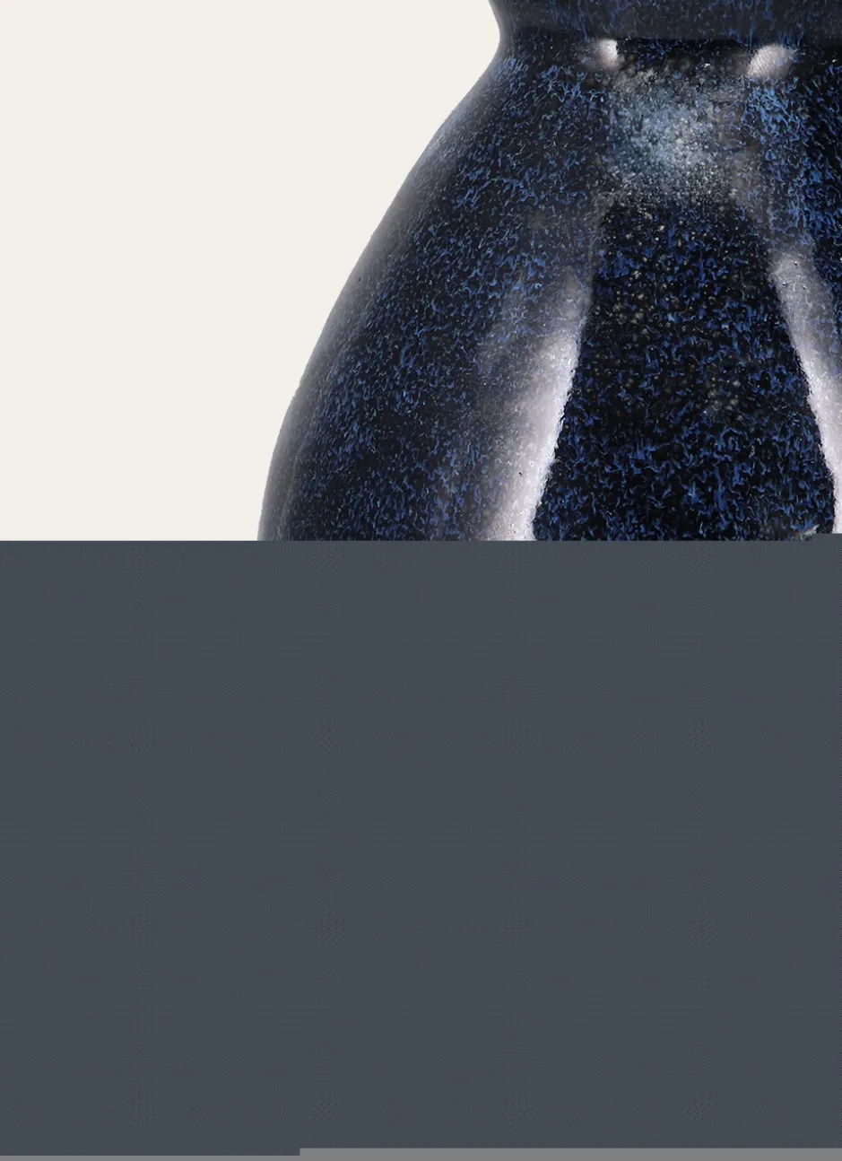 VASE EMAILLÉ FORME BOMBE BLEU