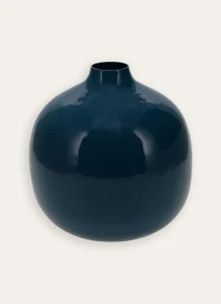 VASE EN MÉTAL COLORÉ FINITION ÉMAILLÉE BLEU PÉTROLE