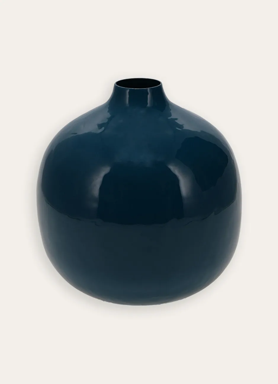 VASE EN MÉTAL COLORÉ FINITION ÉMAILLÉE BLEU PÉTROLE