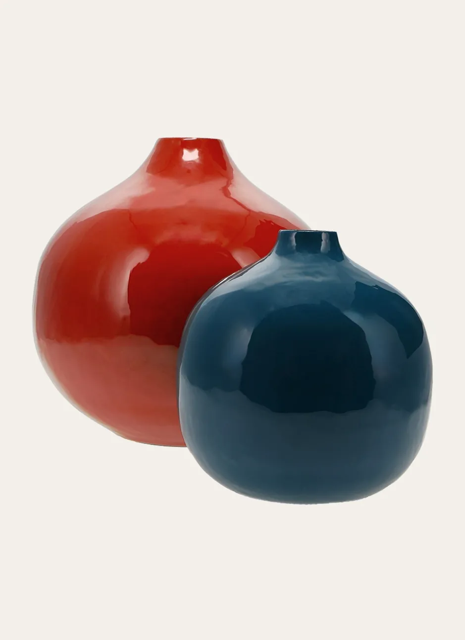 VASE EN MÉTAL COLORÉ FINITION ÉMAILLÉE BLEU PÉTROLE