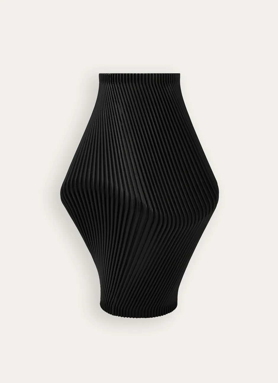 VASE EN POLYRÉSINE FORME ORIGINALE STRIÉE Noir