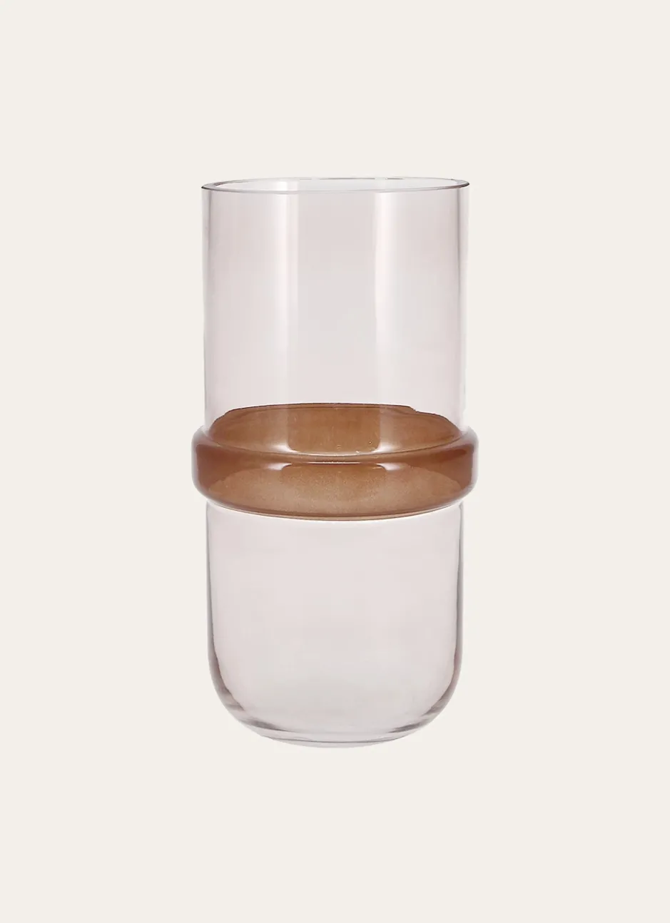 VASE EN VERRE AVEC CERCLE FAIT MAIN BRUN TRANSPARENT