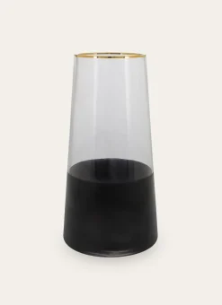 VASE EN VERRE BICOLORE AVEC LISERET DORÉ TRANSPARENT/NOIR