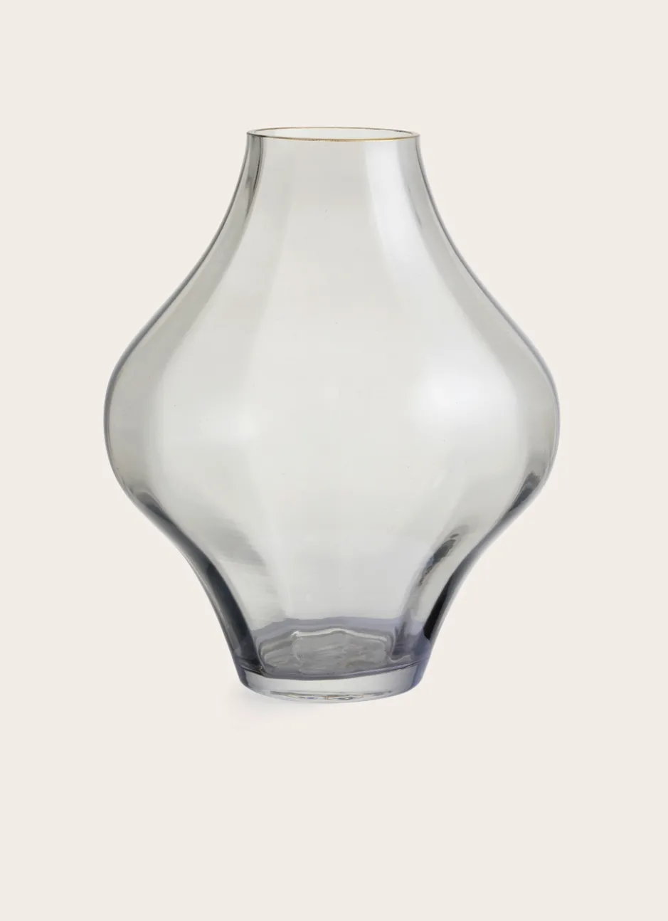 VASE EN VERRE BOMBÉ TRANSPARENT/LISERET DORE