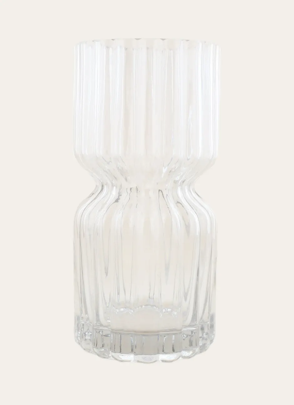 VASE EN VERRE STRIÉ TRANSPARENT