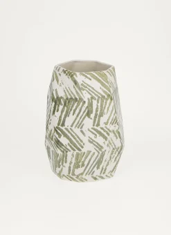 VASE MULTIPLES FACETTES EN FAIENCE BLANC/VERT