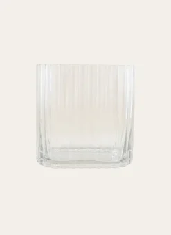 VASE RECTANGULAIRE EN VERRE STRIÉ GRAND FORMAT TRANSPARENT
