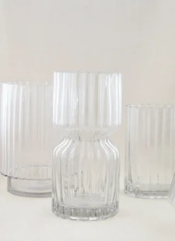 VASE RECTANGULAIRE EN VERRE STRIÉ GRAND FORMAT TRANSPARENT