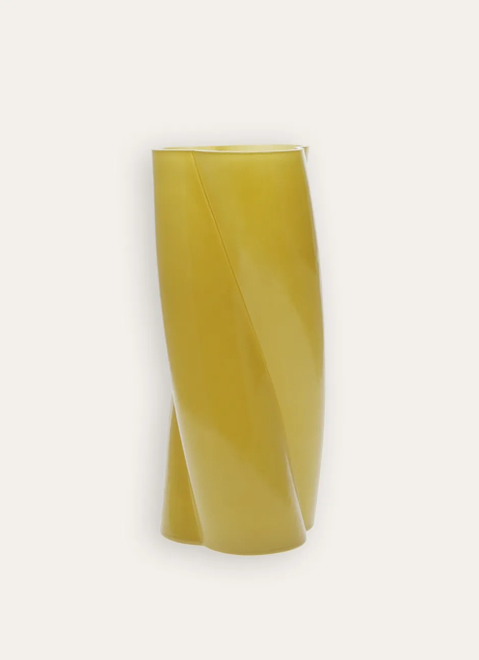 VASE TORSADÉ EN VERRE OPAQUE JAUNE