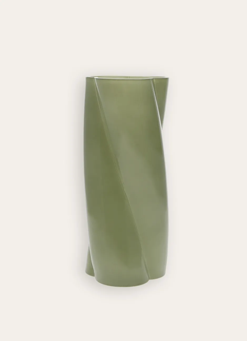 VASE TORSADÉ EN VERRE OPAQUE vert