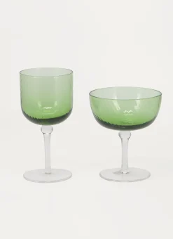VERRE STRIÉ À PIED vert